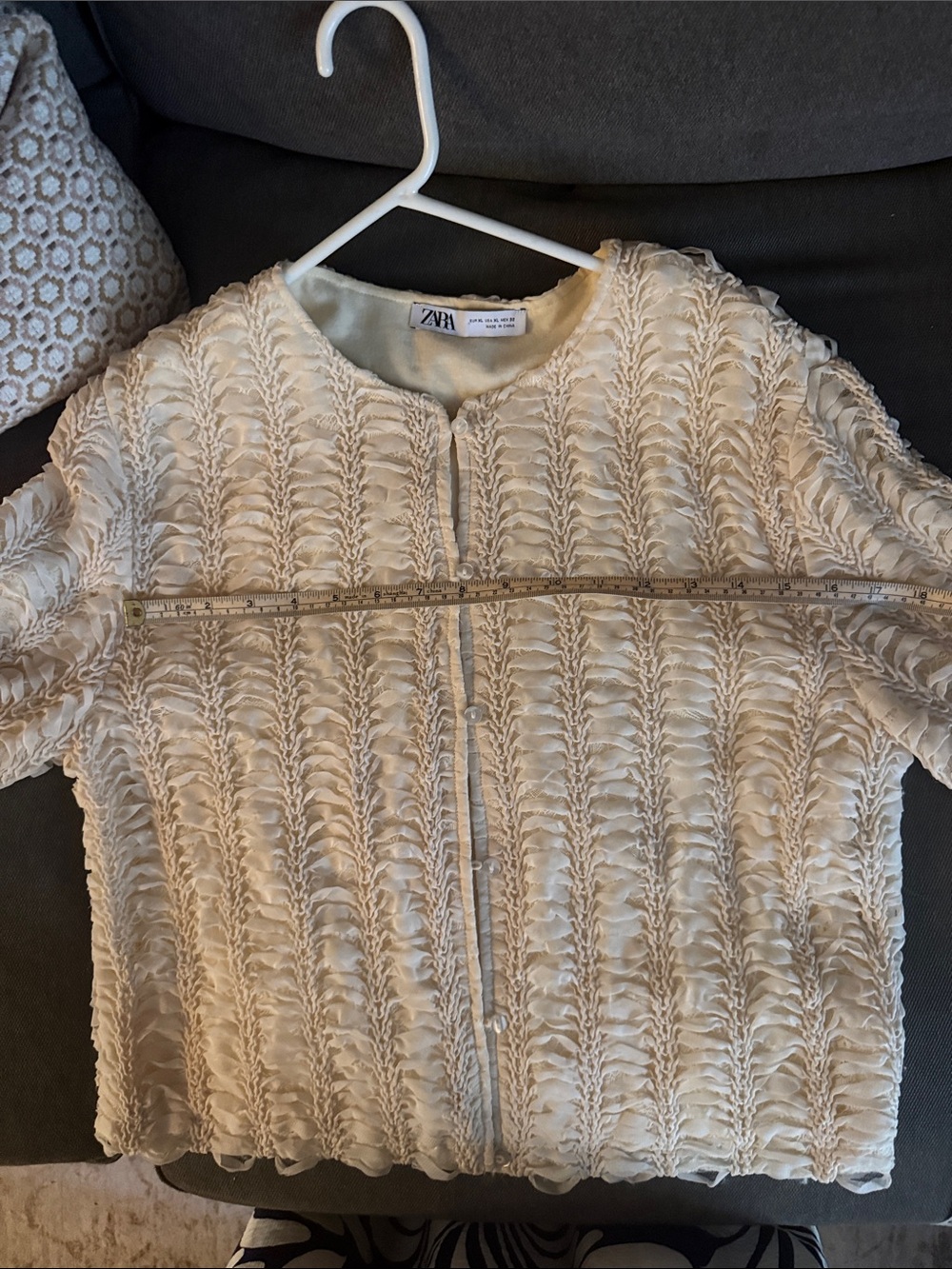 Zara Cream Textured Button-Front Cropped Jacket - Picture 14 of 14